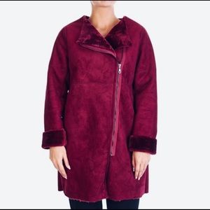 Pina Rossi Burgundy Women’s Faux Suede Fur Coat Size Large NWT